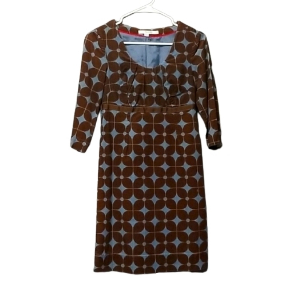 Boden Brown‎ Blue Corduroy Floral Mod Dress 2 P